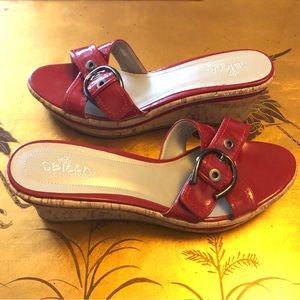 Sbicca Red Patent Leather & Cork Platform Slides 10M